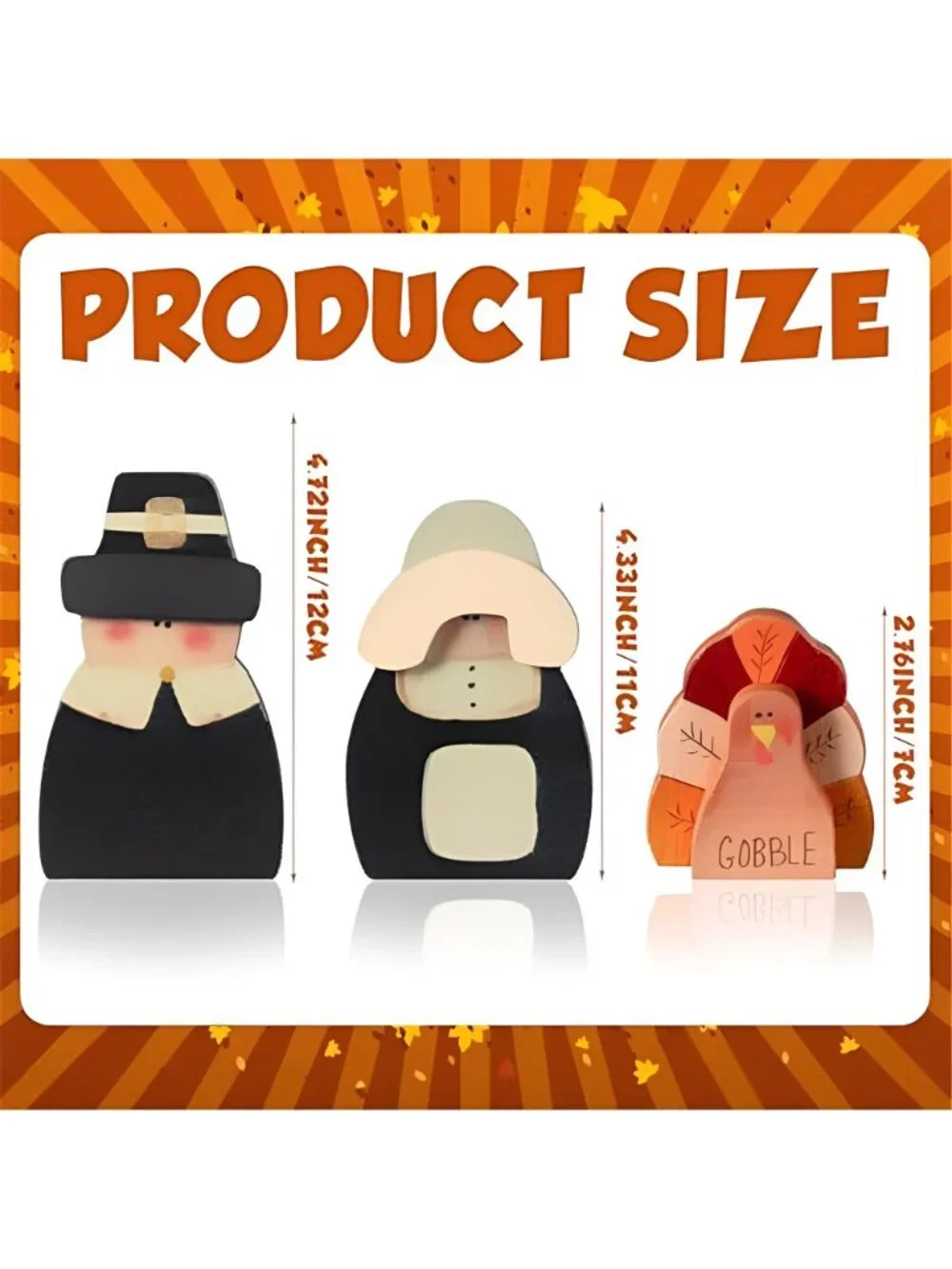 3 Pcs Thanksgiving Decor Fall Pilgrim Turkey Wooden Tabletop